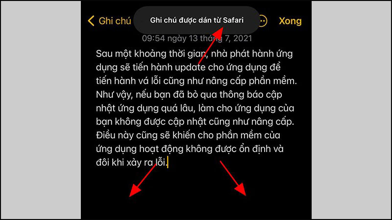 Chụm ba ngón tay ra để dán như hình mũi tên